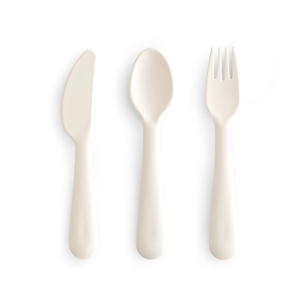 Mushie set pribora (viljuška, kašika, nož) - Ivory