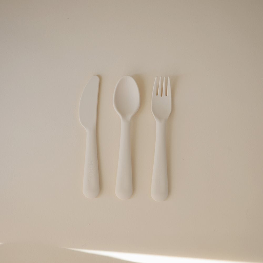 Mushie set pribora (viljuška, kašika, nož) - Ivory