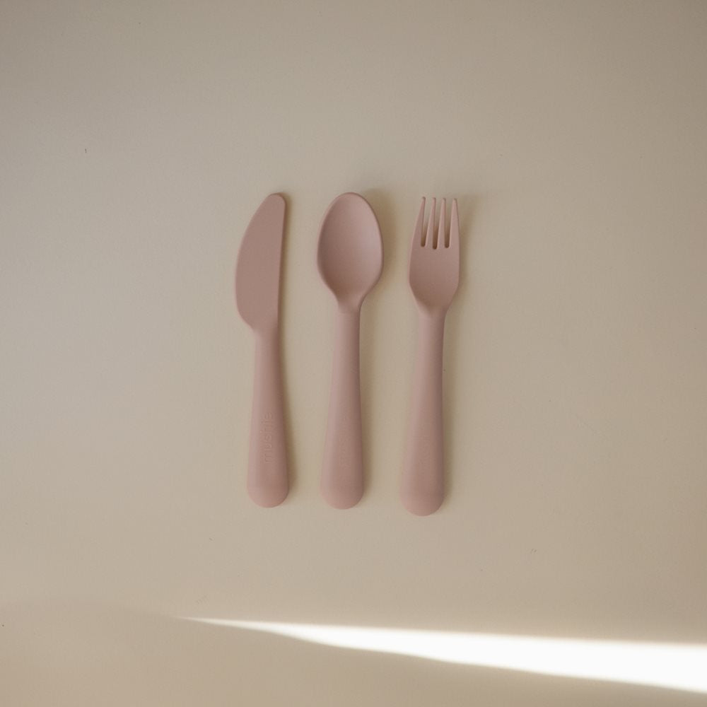 Mushie set pribora (viljuška, kašika, nož) - Blush