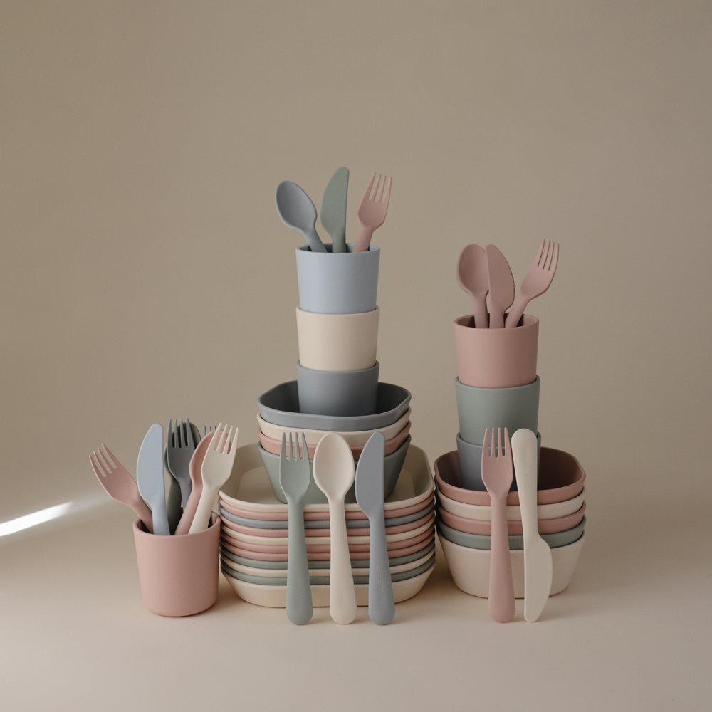 Mushie set pribora (viljuška, kašika, nož) - Blush