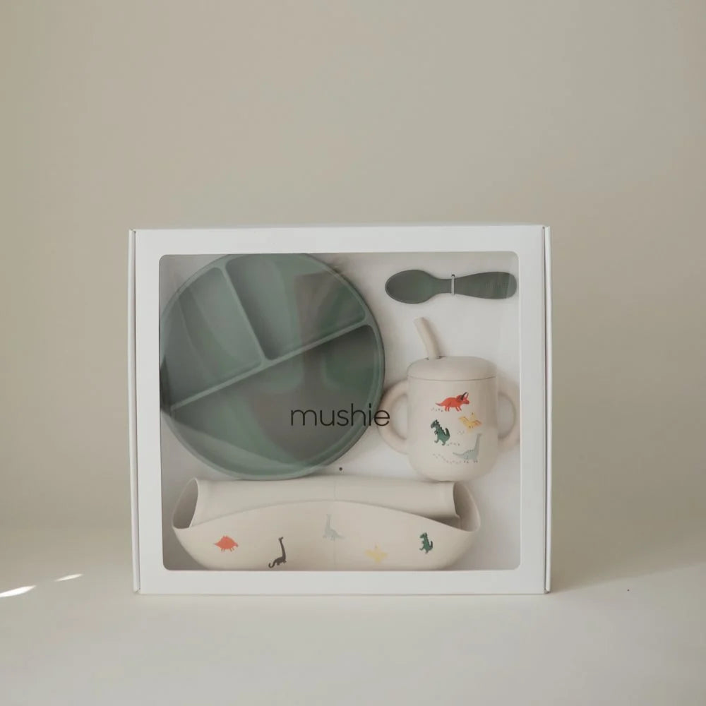 Mushie silikonski set za hranjenje - Dinosaurs